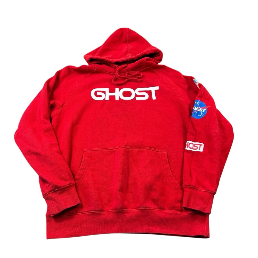 GHOST  Red White Spellout Cotton Men's Hoodie Gym Athletic Size Small